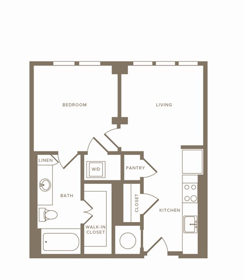 Floor plan for 1 bed, 1 bath, 566 sqft