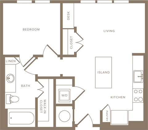 Floor plan for 1 bed, 1 bath, 617 sqft