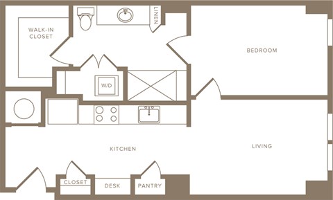 Floor plan for 1 bed, 1 bath, 649 sqft