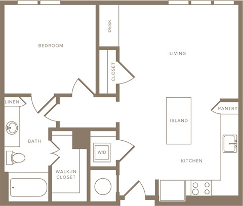 Floor plan for 1 bed, 1 bath, 749 sqft