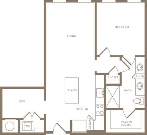 Floor plan for 1 bed, 1 bath, 802 sqft