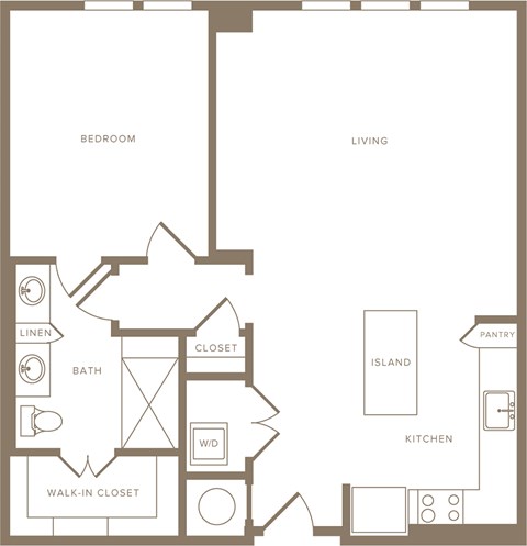 Floor plan for 1 bed, 1 bath, 883 sqft
