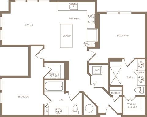 Floor plan for 2 beds, 2 baths, 1009 sqft