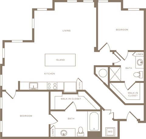 Floor plan for 2 beds, 2 baths, 1121 sqft