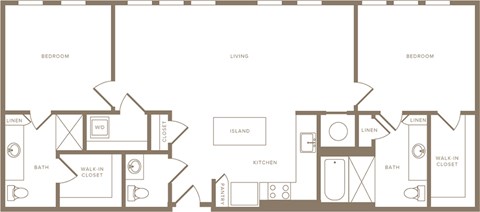 Floor plan for 2 beds, 2.5 baths, 1236 sqft
