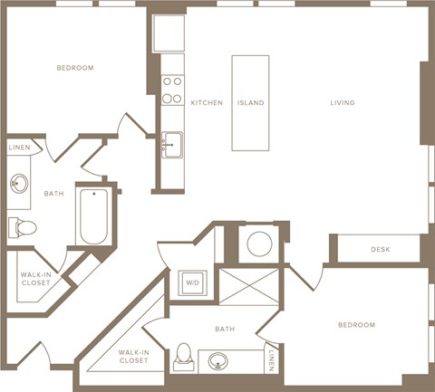 Floor plan for 2 beds, 2 baths, 1165 sqft
