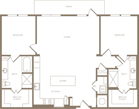 Floor plan for 2 beds, 2 baths, 1319 sqft