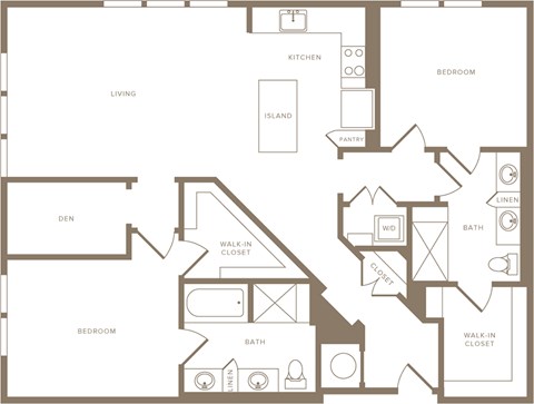 Floor plan for 2 beds, 2 baths, 1351 sqft