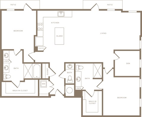 Floor plan for 2 beds, 2.5 baths, 1550 sqft