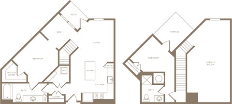 Floor plan for 2 beds, 2 baths, 988 sqft