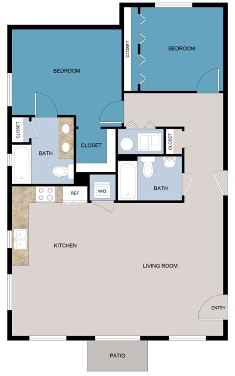 Floor plan for 2 beds, 2 baths, 1208 sqft