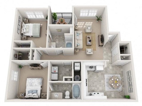 Floor plan for 2 beds, 2 baths, 1112 sqft