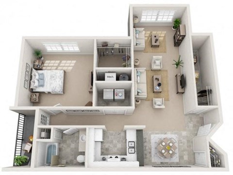 Floor plan for 1 bed, 1 bath, 948 sqft