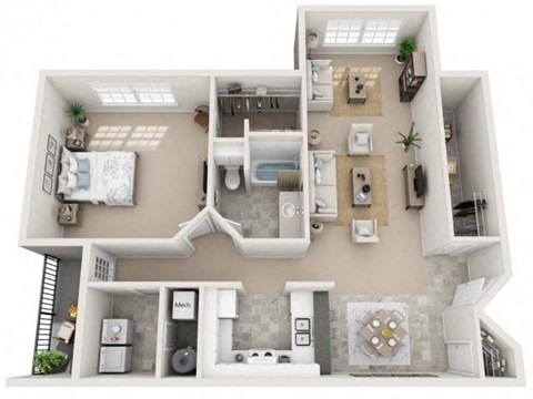 Floor plan for 1 bed, 1 bath, 1132 sqft