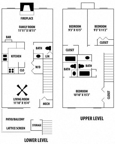 Floor plan for 3 beds, 2.5 baths, 1478 sqft