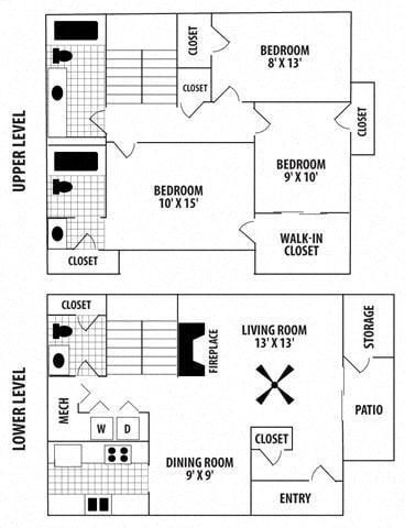 Floor plan for 3 beds, 2.5 baths, 1460 sqft