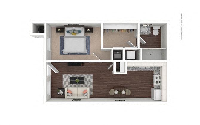 Floor plan for 1 bed, 1 bath, 520 sqft