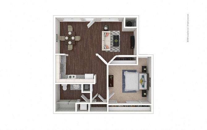 Floor plan for 1 bed, 1 bath, 695 sqft