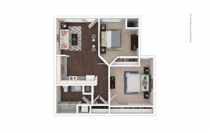 Floor plan for 2 beds, 1 bath, 695 sqft
