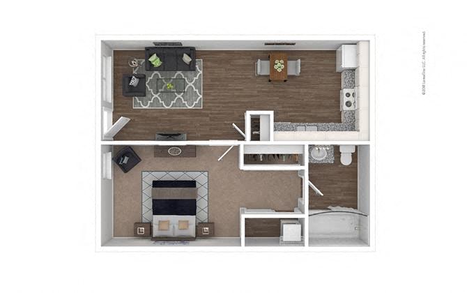 Floor plan for 1 bed, 1 bath, 480 sqft