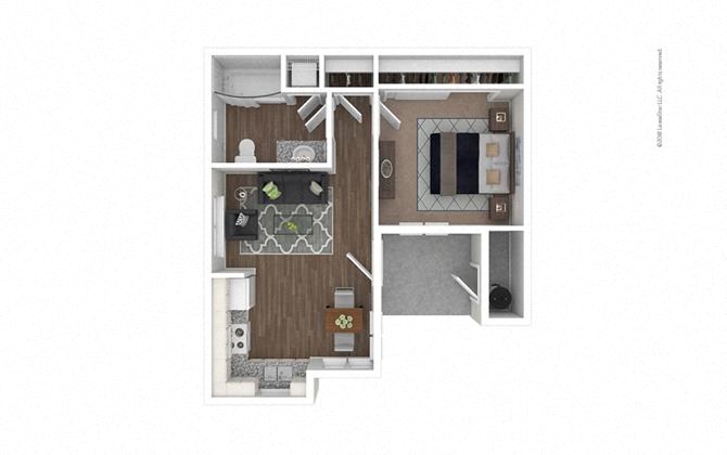 Floor plan for 1 bed, 1 bath, 562 sqft