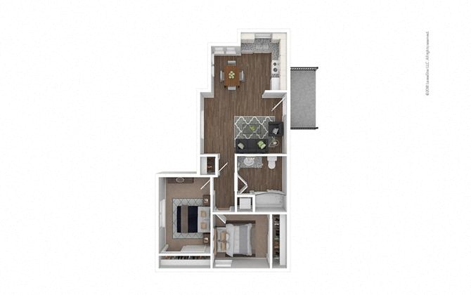 Floor plan for 2 beds, 1 bath, 760 sqft