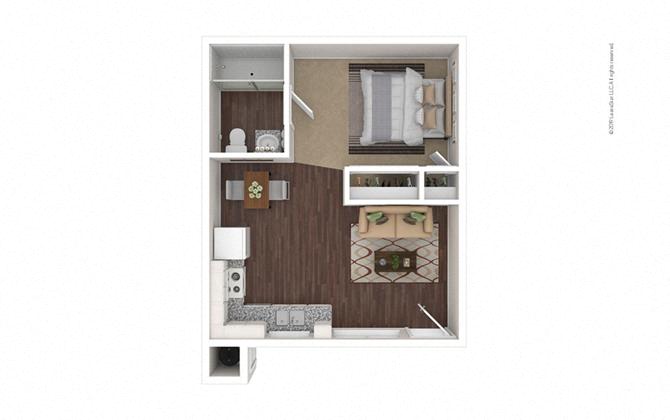 Floor plan for 1 bed, 1 bath, 455 sqft