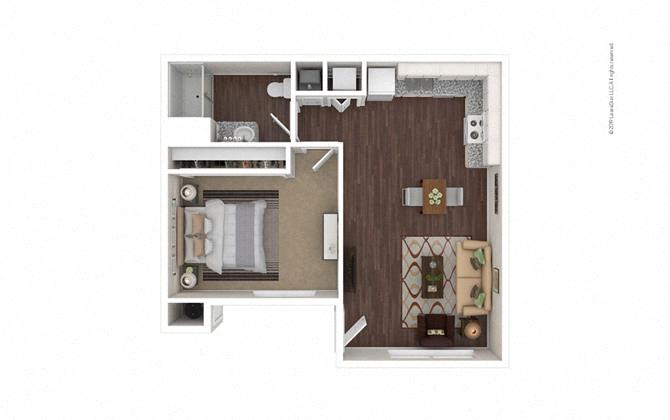 Floor plan for 1 bed, 1 bath, 600 sqft