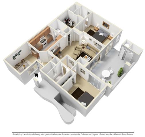 Floor plan for 2 beds, 2 baths, 1080 sqft