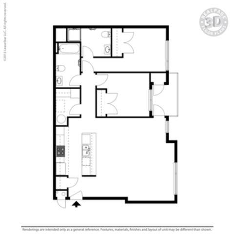 Floor plan for 2 beds, 2 baths, 1015 sqft