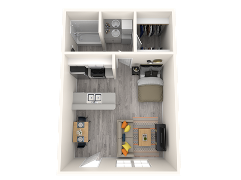 Floor plan for studio, 1 bath, 416 sqft