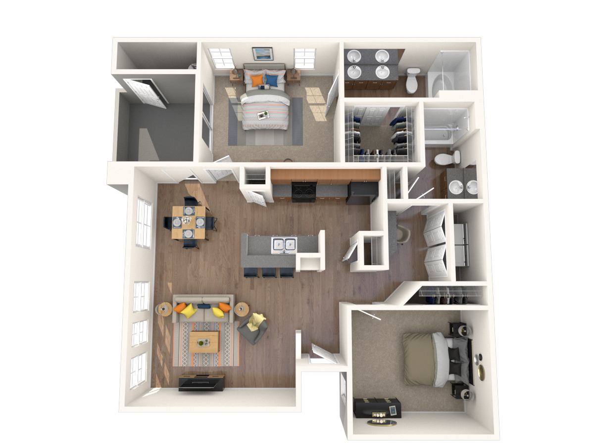 Floor plan for 2 beds, 2 baths, 1058 sqft