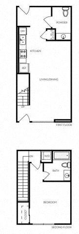Floor plan for 1 bed, 1 bath, 874 sqft