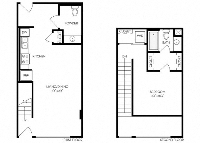 Floor plan for 1 bed, 1 bath, 770 sqft