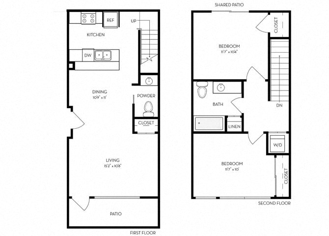 Floor plan for 2 beds, 2 baths, 1030 sqft