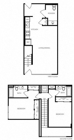 Floor plan for 2 beds, 2 baths, 1065 sqft