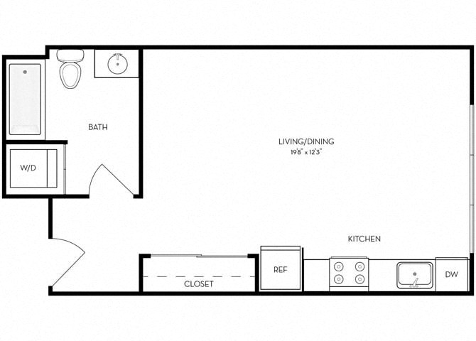 Floor plan for studio, 1 bath, 462 sqft