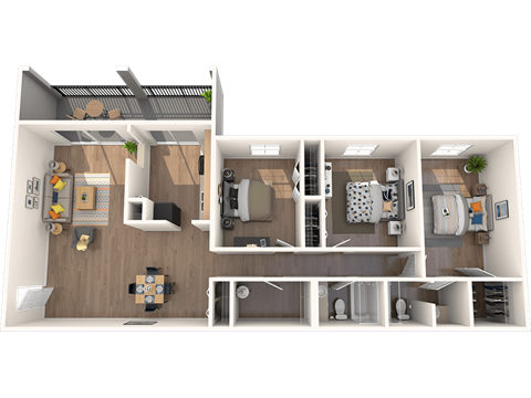 Floor plan for 3 beds, 2 baths, 1450 sqft