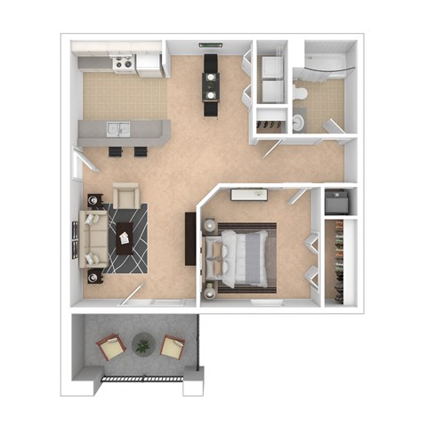 Floor plan for 1 bed, 1 bath, 716 sqft