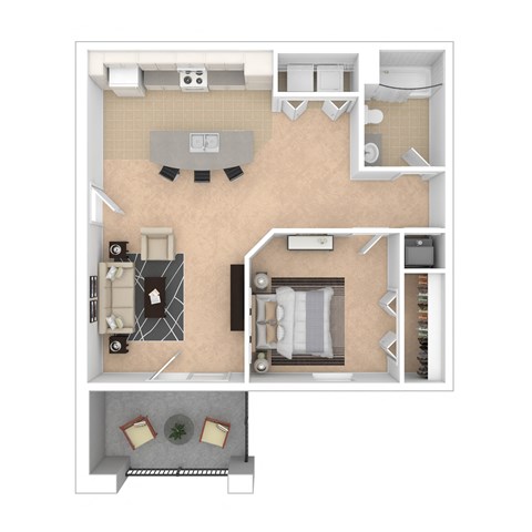Floor plan for 1 bed, 1 bath, 716 sqft