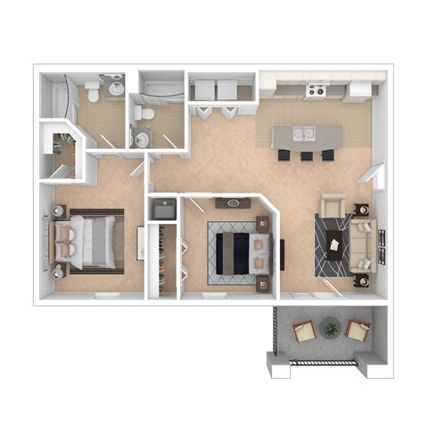 Floor plan for 2 beds, 2 baths, 997 sqft