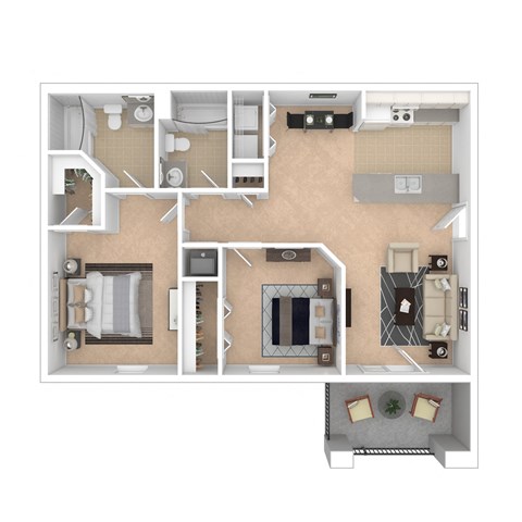 Floor plan for 2 beds, 2 baths, 997 sqft