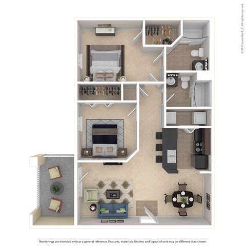 Floor plan for 2 beds, 2 baths, 1000 sqft