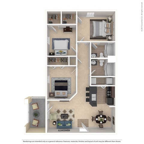 Floor plan for 3 beds, 2 baths, 1175 sqft