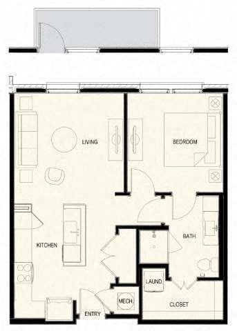 Floor plan for 1 bed, 1 bath, 720 sqft