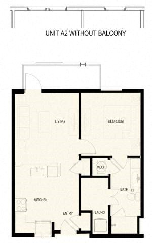 Floor plan for 1 bed, 1 bath, 692 sqft