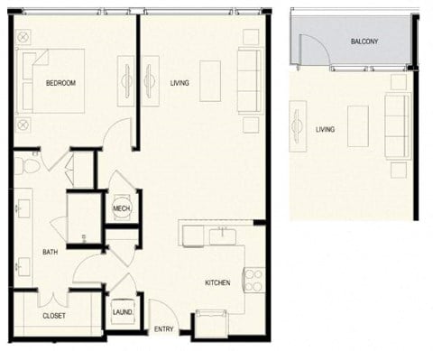 Floor plan for 1 bed, 1 bath, 825 sqft