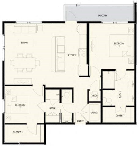 Floor plan for 2 beds, 2 baths, 1183 sqft