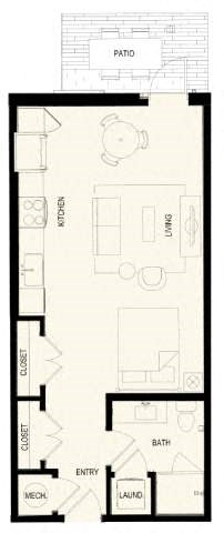 Floor plan for studio, 1 bath, 568 sqft