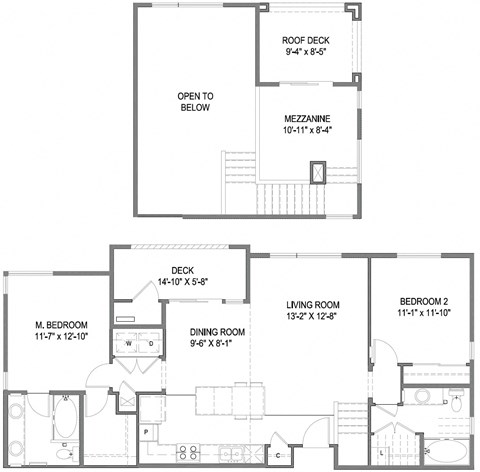 Floor plan for 2 beds, 2 baths, 1242 sqft